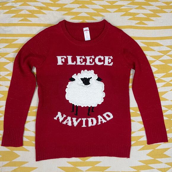 Holiday Time - Fleece Navidad Ugly Christmas Sheep Sweater - Red - Small - Picture 1 of 5